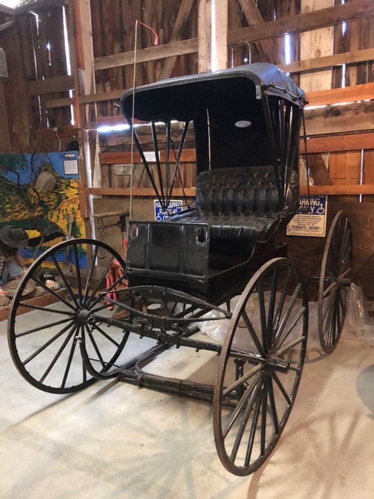 This is a photo of a horse-drawn Buggy that would be pulled by a horse and driven by a Doctor who would make house calls.