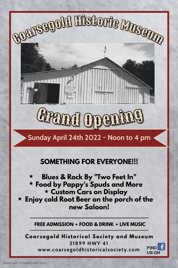 This is a poster announcing the seasonal Grand Opening for the Museum
